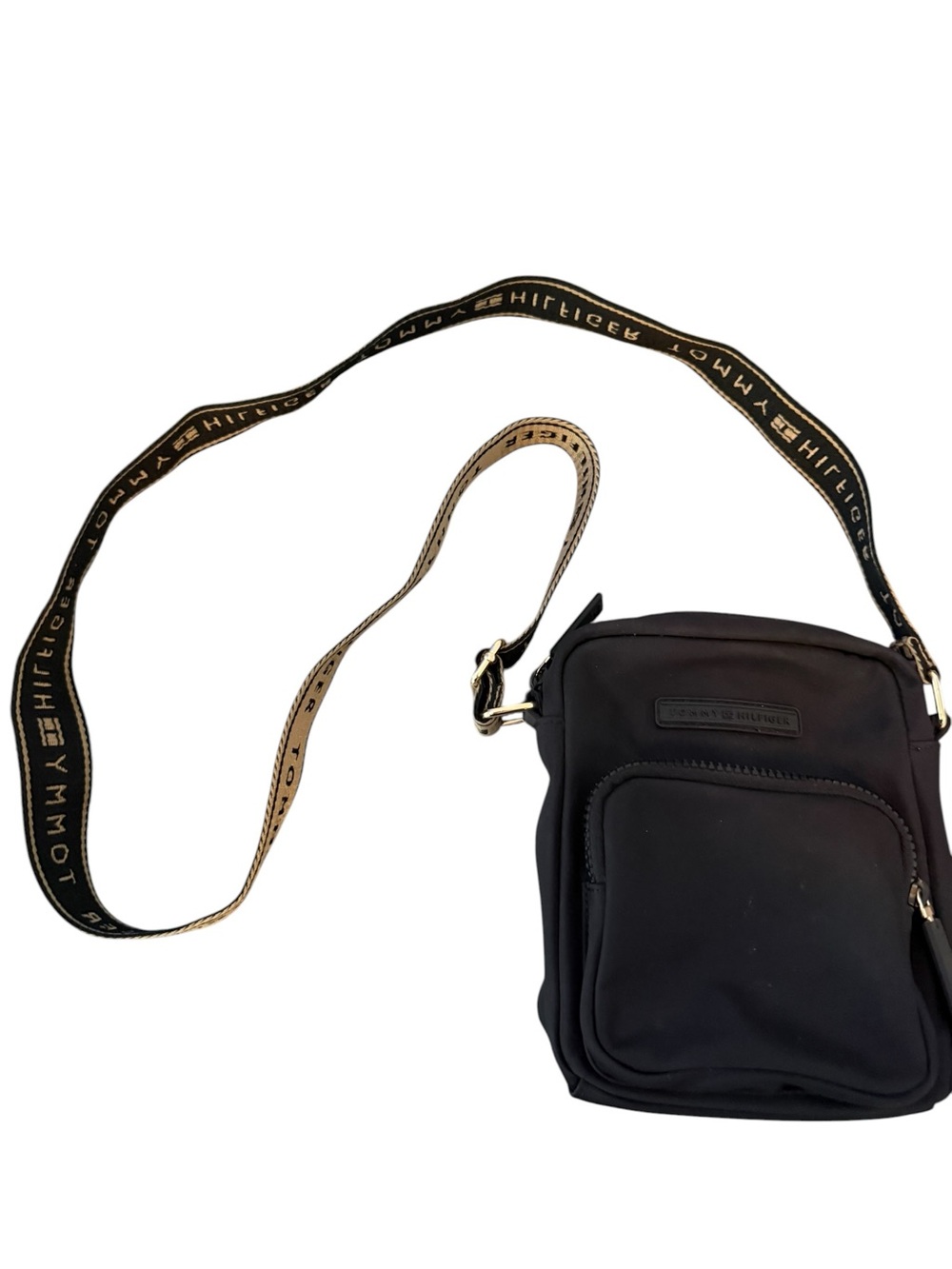 Tommy Hilfiger Black Nylon Crossbody Bag with Logo Strap